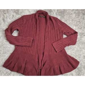 Jeanne Pierre Woman's Size Medium Cover Up Cardigan Cable Knit Maroon Colored